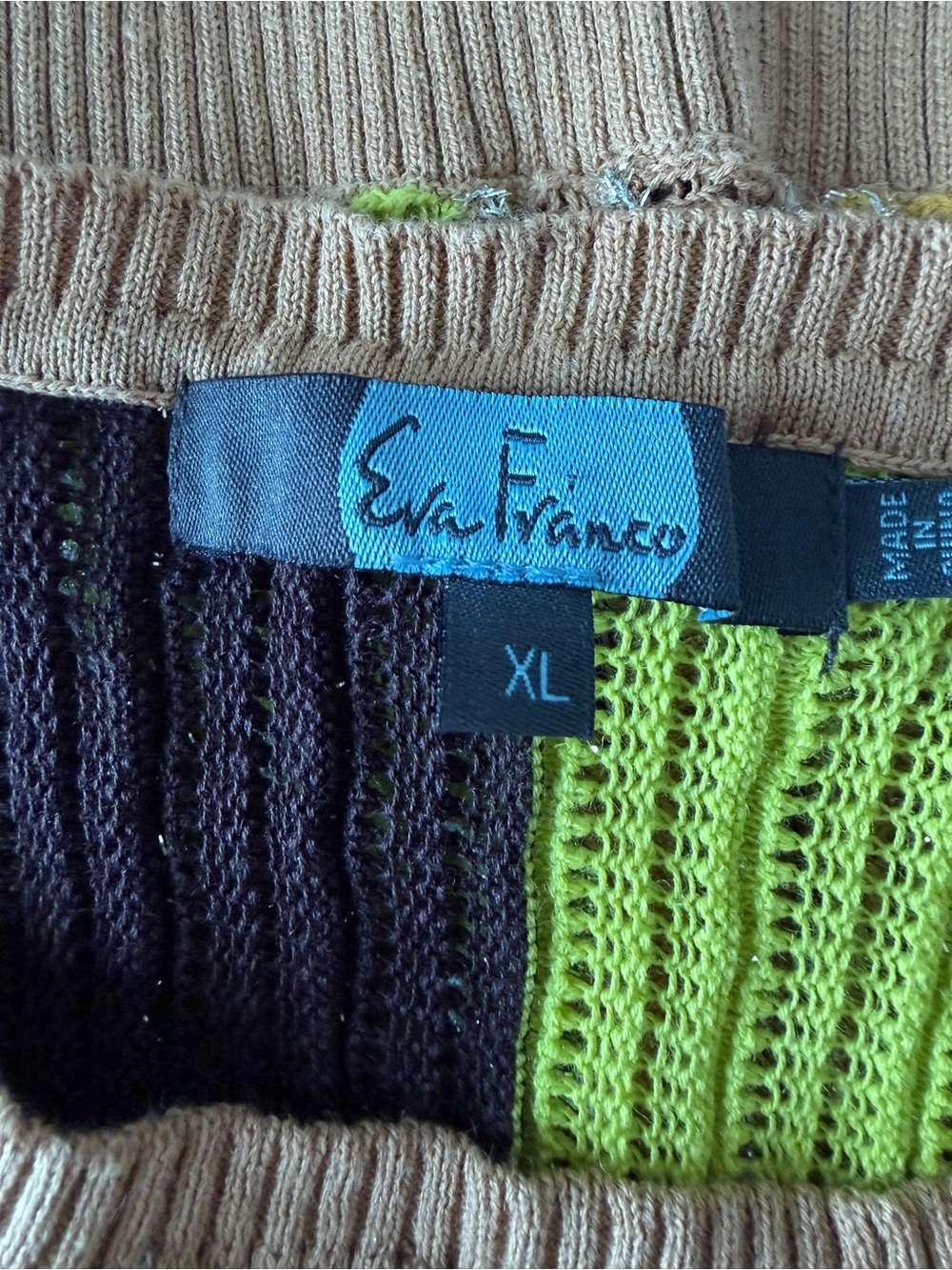 Anthropologie Sleeveless Multi-Stripe Knit Crop Top - Tan, Yellow, Lime - Picture 3 of 5